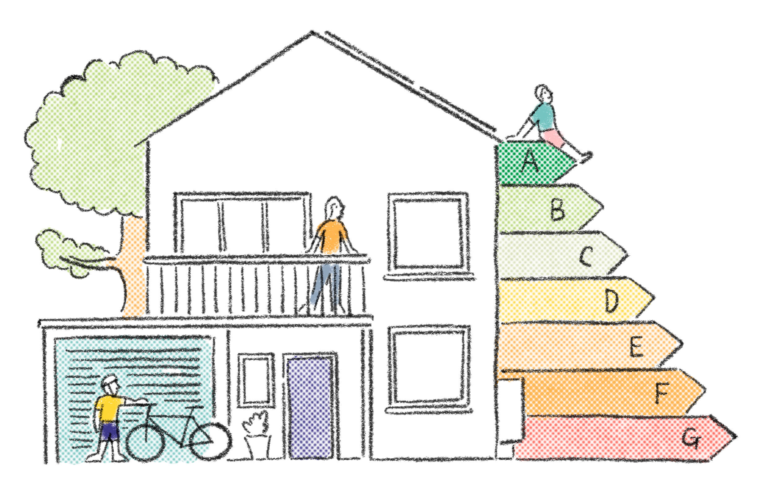 illustration of house with improved EPC with retrofit measures