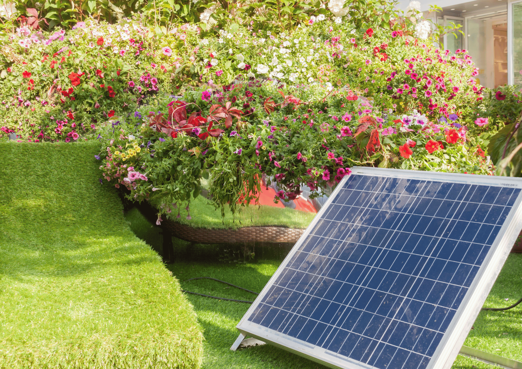 Image of a solar panel in a garden
