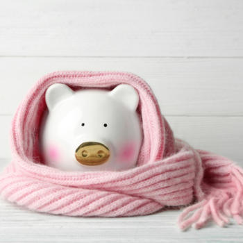Image of piggy bank wrapped in scarf