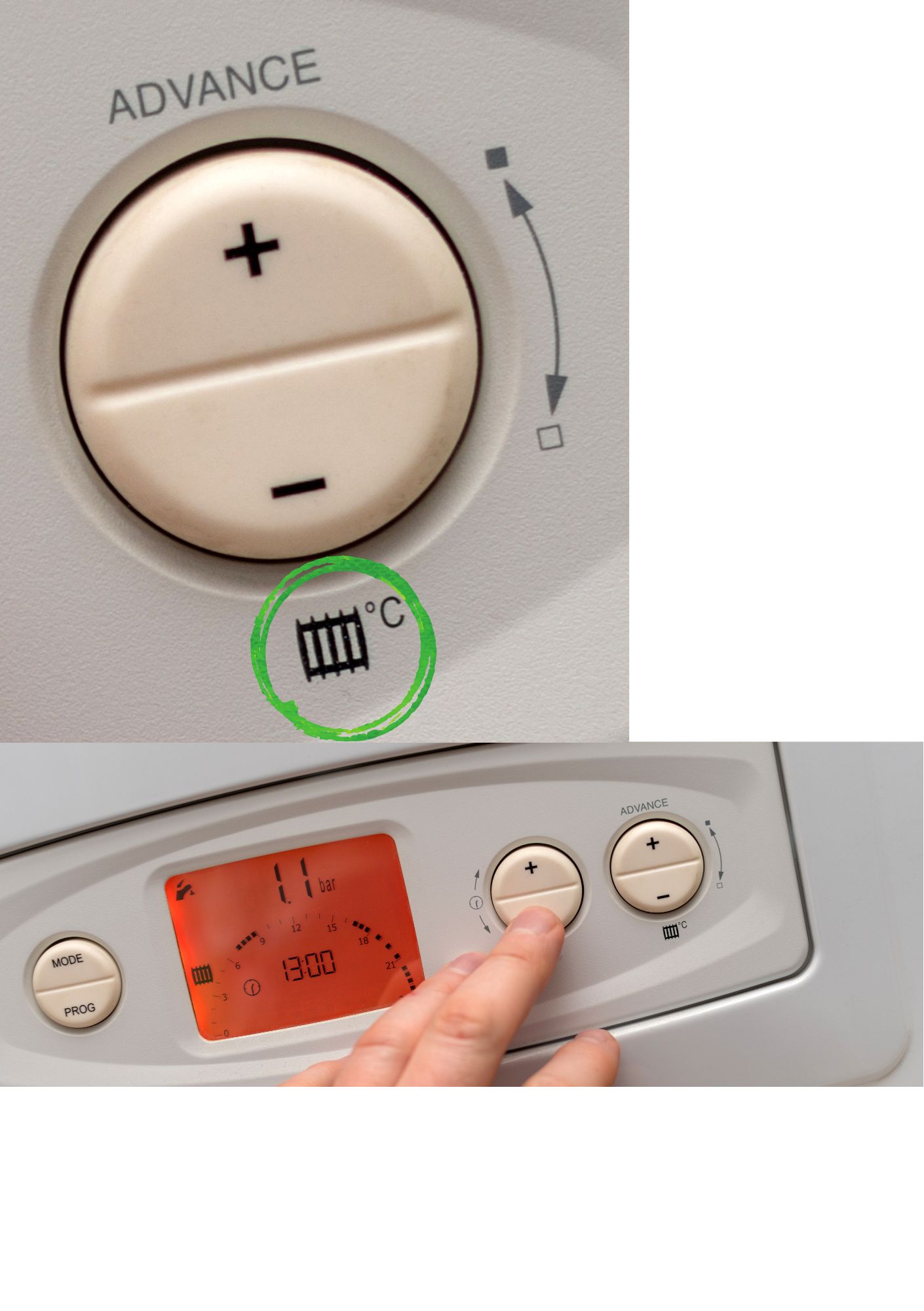 Image of a gas boiler with up and down buttons