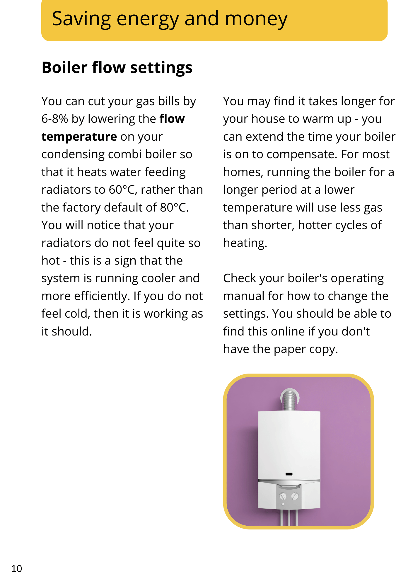 Boiler flow settings, from our Saving Energy and Money energy advice guide