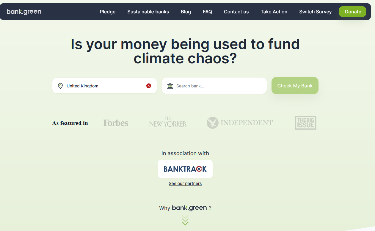 screenshot of bank.green website